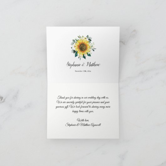 Zonnebloem Wit Bloemen Marine Hout Geometrische Br Bedankkaart (Binnen)