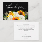 Zonnebloem & Wit Bloemen Zwart 2B Klein Dank u Notitiekaartje (Voorkant / Achterkant)
