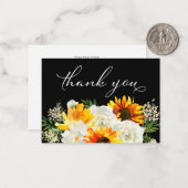 Zonnebloem & Wit Bloemen Zwart 2B Klein Dank u Notitiekaartje (Voorkant / Achterkant in situ)