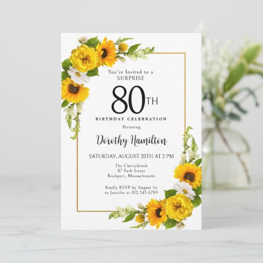 Zonnebloem Wit Daisy 80ste Verjaardag Verrassing Kaart (Staand voorkant)