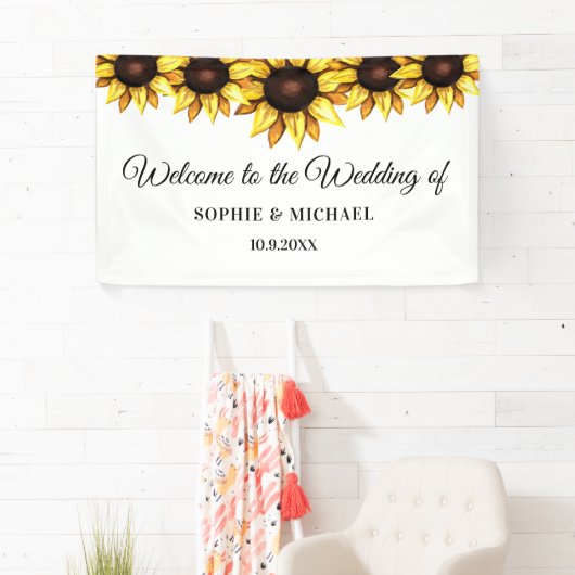 Zonnebloem Wit Geel Eenvoudig Spandoek (Insitu)