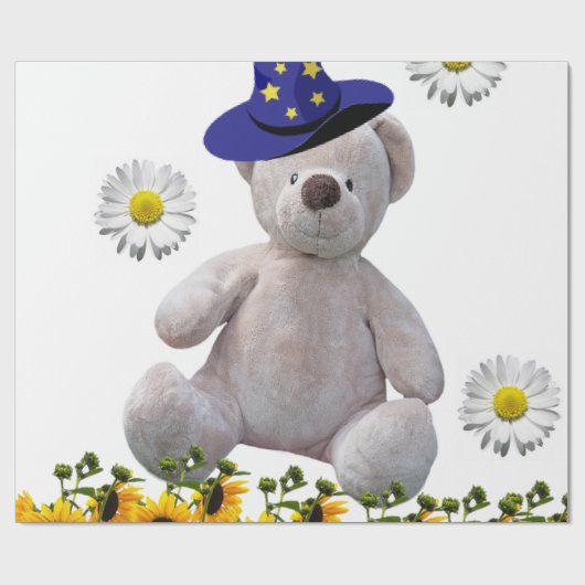 Zonnebloem Wit Teddy Bear Matte Wrapping Paper Cadeaupapier (Vlak)