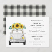 Zonnebloem witte auto rijden met het Baby shower Kaart (Voorkant / Achterkant)