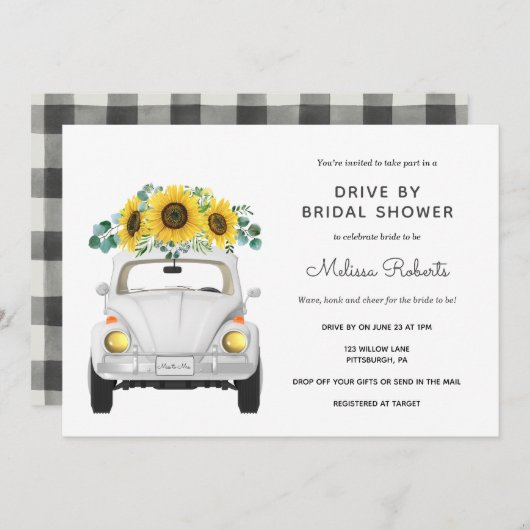 Zonnebloem witte auto rijden met het Vrijgezellenf Kaart (Voorkant / Achterkant)
