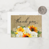 Zonnebloem & Witte Bloemen Burlap 2B Klein Dank u Notitiekaartje (Voorkant / Achterkant in situ)