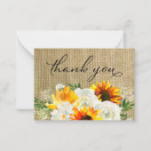 Zonnebloem & Witte Bloemen Burlap 2B Klein Dank u Notitiekaartje (Voorkant)