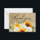 Zonnebloem & Witte Bloemen Burlap 2B Klein Dank u Notitiekaartje<br><div class="desc">Stuur uw gasten bedankt met deze zonnebloem & witte bloemenbruiloft bedankjes. Bevat een optie voor een vooraf geschreven bericht. Verkrijgbaar met jean, witte, zwarte en witte achtergronden. Bekijk onze Sunflower & White Rose Floral uitnodigingssuite voor alle versies. Dank u kaarten door pakket. Om single bedankkaarten met dit ontwerp te kopen,...</div>
