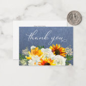 Zonnebloem & Witte Bloemen Jean 2B Klein Dank u Notitiekaartje (Voorkant / Achterkant in situ)