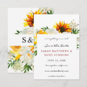 Zonnebloem & Witte Bloemige Artystieke Save The Da Date (Voorkant / Achterkant)