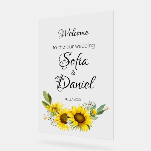 Zonnebloem witte daisy boog elegant acryl bord (Hoek)