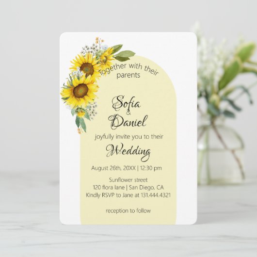 Zonnebloem witte daisy boog elegant kaart (Staand voorkant)