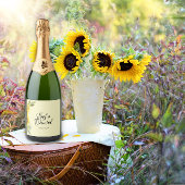 Zonnebloem witte daisy boog elegant sparkling wijnetiket