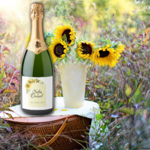 Zonnebloem witte daisy boog elegant sparkling wijnetiket