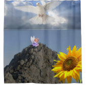 Zonnebloem witte duif engel douchegordijn (Voorkant)