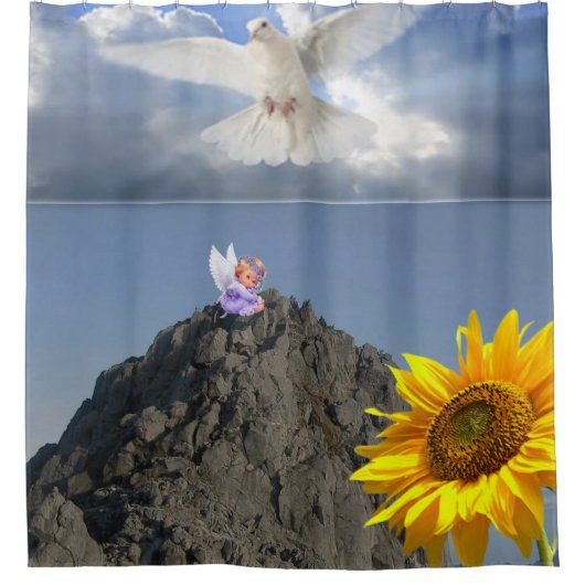 Zonnebloem witte duif engel douchegordijn (Voorkant)
