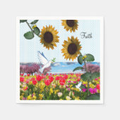 Zonnebloem witte duif geloof papieren servetten (Voorkant)