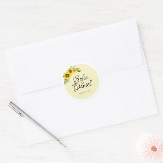 Zonnebloem witte margriet boog elegant ronde sticker (Envelop)