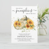 Zonnebloem Witte pompoenen Herfst Baby shower Kaart (Staand voorkant)