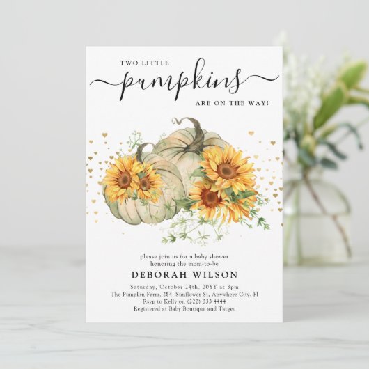 Zonnebloem Witte pompoenen Herfst Baby shower Kaart (Staand voorkant)