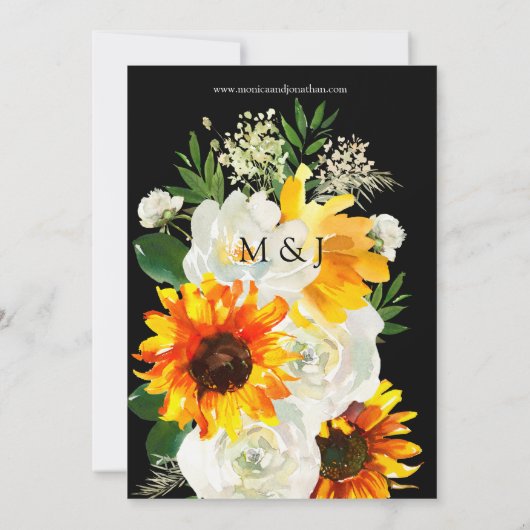 Zonnebloem & Witte Roos Artistieke Bloemige Trouw  Kaart (Achterkant)