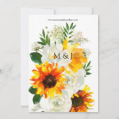 Zonnebloem & Witte Roos Artsy Bloemige Trouwdag Kaart (Achterkant)