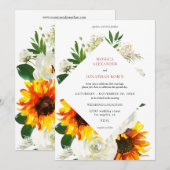 Zonnebloem & Witte Roos Artsy Bloemige Trouwdag Kaart (Voorkant / Achterkant)