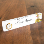 Zonnebloem Witte Teddy Bear Desk Naambordje (Zijkant)