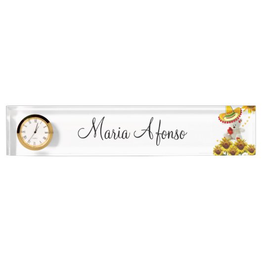 Zonnebloem Witte Teddy Bear Desk Naambordje (Voorkant)