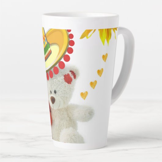 Zonnebloem Witte Teddy Bear Latte Mok (Rechterhoek)