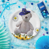 Zonnebloem Witte Teddy Bear Paper Borden Papieren Bordje (Feest)