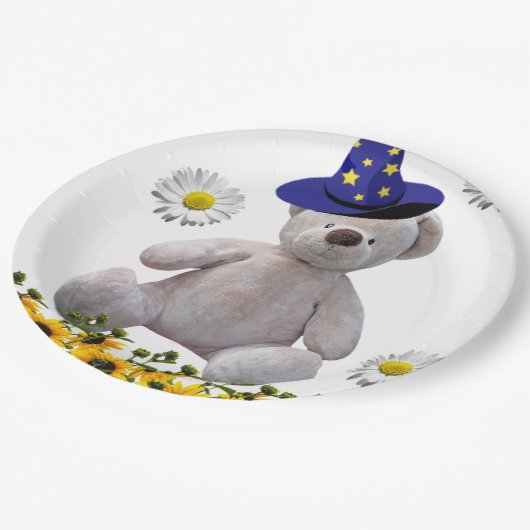 Zonnebloem Witte Teddy Bear Paper Borden Papieren Bordje (Gekanteld)