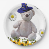 Zonnebloem Witte Teddy Bear Paper Borden Papieren Bordje (Voorkant)