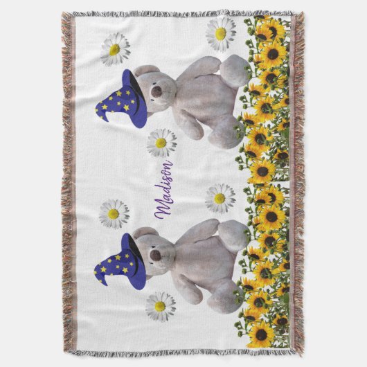 Zonnebloem Witte Teddy Bear Throw Blanket Deken (Voorkant Verticaal)