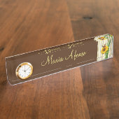 Zonnebloem Witte Tulp Butterfly Desk Naambordje (Zijkant)