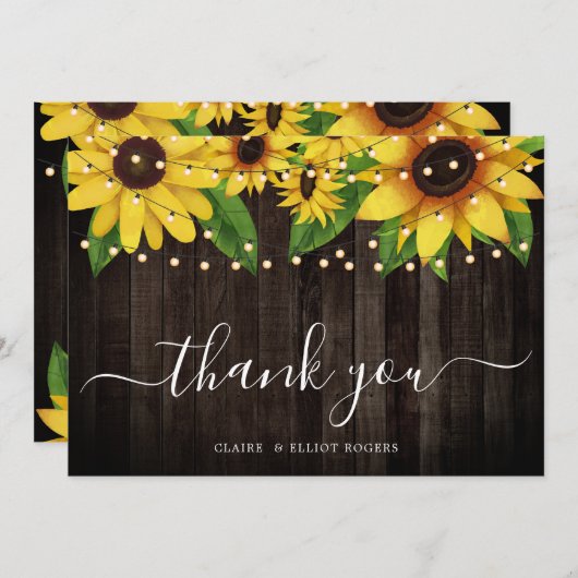 Zonnebloem Wood Weddenschap Hartelijk dank Bedankkaart (Voorkant / Achterkant)