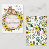 Zonnebloem Woodland Baby shower Luier Raffle Informatiekaartje (Voorkant / Achterkant)