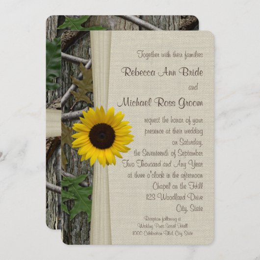 Zonnebloem Woodland Camouflage Bruiloft Kaart (Voorkant / Achterkant)