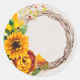 Zonnebloem Wreath Ronde Sticker
