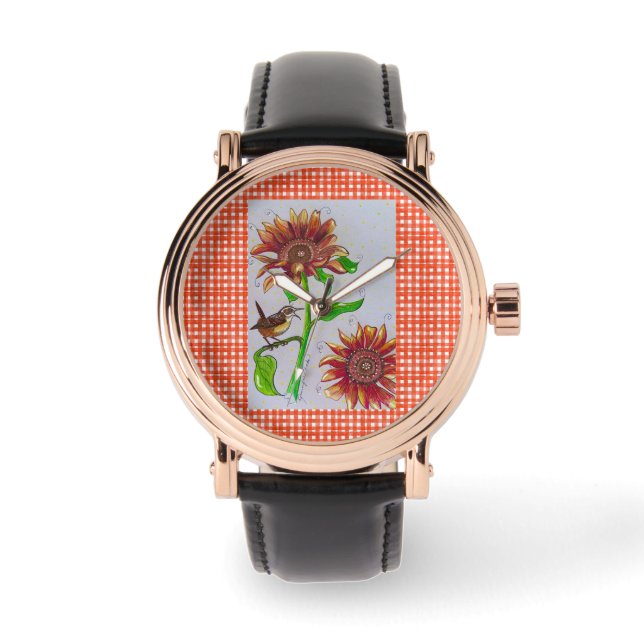 Zonnebloem Wren Watch Horloge (Voorkant)