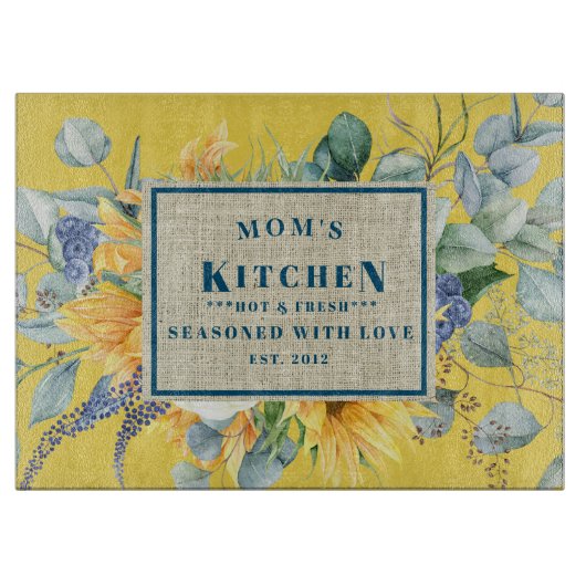 Zonnebloem Zaaid met de keuken van Love Mam Snijplank (Voorkant)