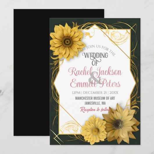 Zonnebloem Zachte kleuren passen gouden Lijst aan Kaart (Voorkant / Achterkant)