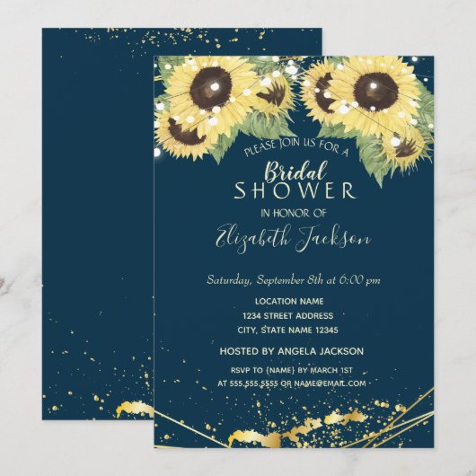 Zonnebloem, zand, snaarlicht, goudVrijgezellenfees Kaart (Voorkant / Achterkant)