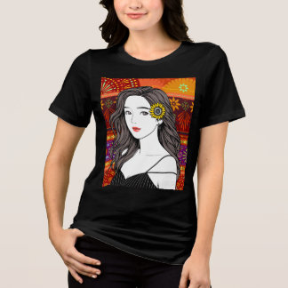 Zonnebloem Ziel – Folk Art Portret Illustratie Tri-Blend Shirt