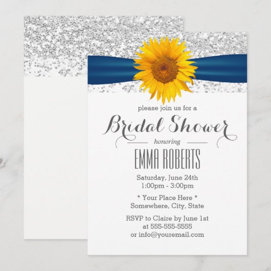 Zonnebloem Zilver Glitter Vrijgezellenfeest Kaart (Voorkant / Achterkant)