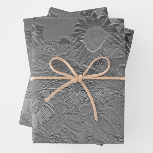 Zonnebloem Zilver Grijze Floral Design Decoupage Inpakpapier Vel (In situ)
