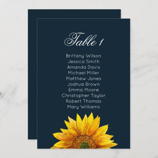 Zonnebloem zitkaart. Marine rustieke bruiloft Kaart (Voorkant / Achterkant)