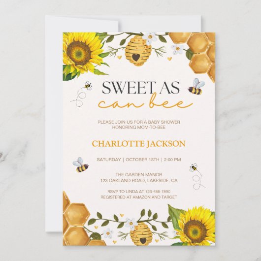 Zonnebloem zoet als kan Baby shower uitnodiging (Voorkant)