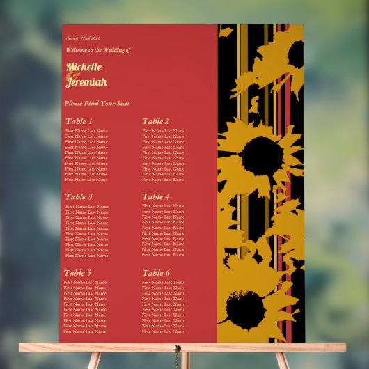Zonnebloem Zomer Goud Rood Bruiloft Acryl Bord (Neutraal)