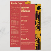 Zonnebloem Zomer Goud Rood Bruiloft Programmakaart (Voorkant / Achterkant)