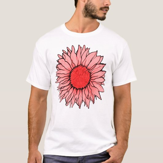 Zonnebloem-zomer tuin-roze roos t-shirt (Voorkant)